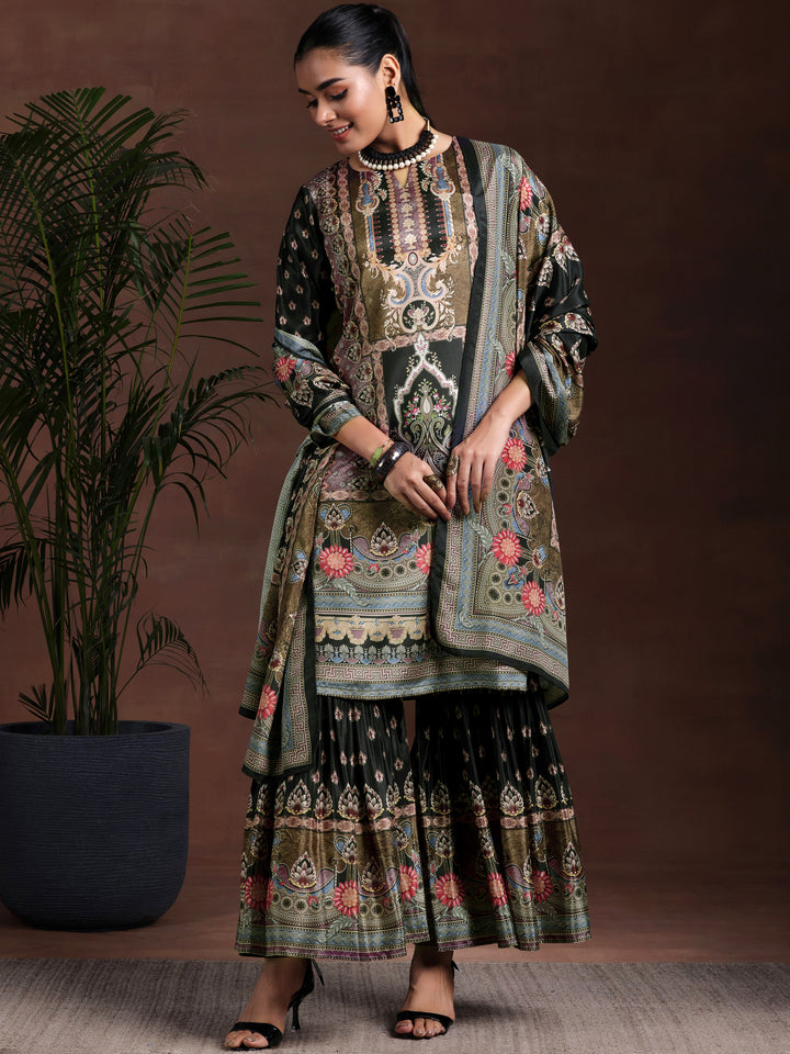 Multi Printed Silk Blend Straight Suit With Dupatta