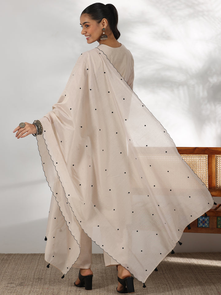 Beige Embroidered Chanderi Silk Straight Suit With Dupatta