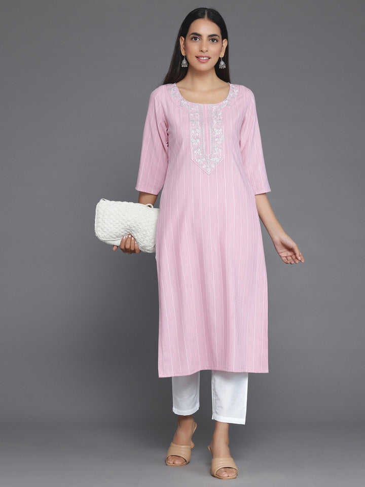 Pink Woven Design Rayon Straight Kurta