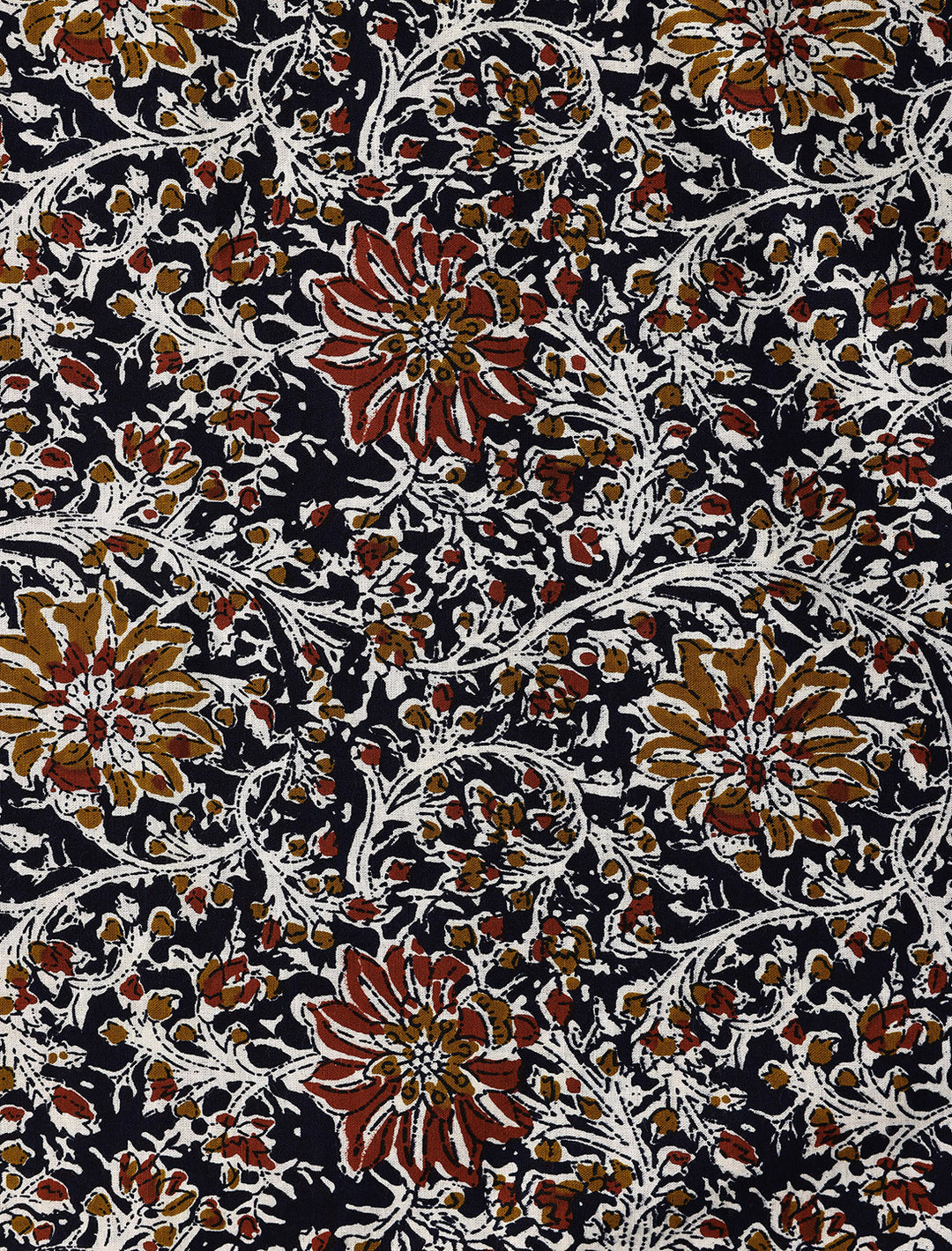 Navy Blue Printed Cotton Dress Material With Dupatta