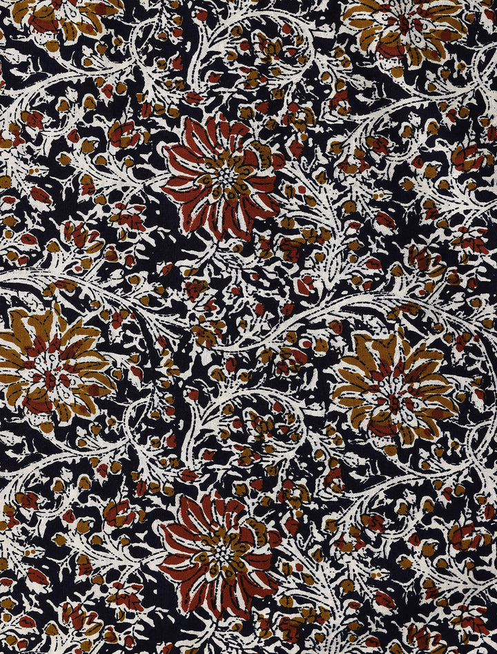 Navy Blue Printed Cotton Dress Material With Dupatta