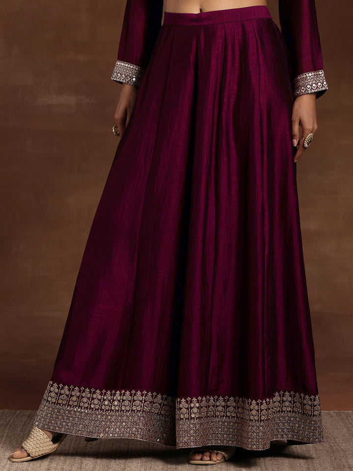 Maroon Embroidered Silk Blend Straight Suit With Dupatta