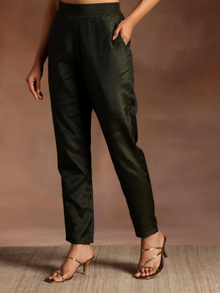 Libas Art Chandni Olive Embroidered Georgette A-Line Kurta With Trousers & Dupatta