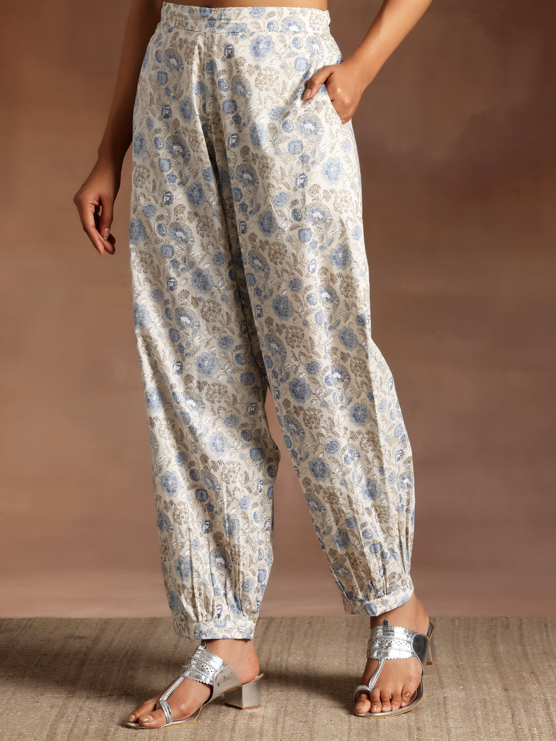 Falak White Printed Cotton A-Line Kurta With Salwar & Dupatta