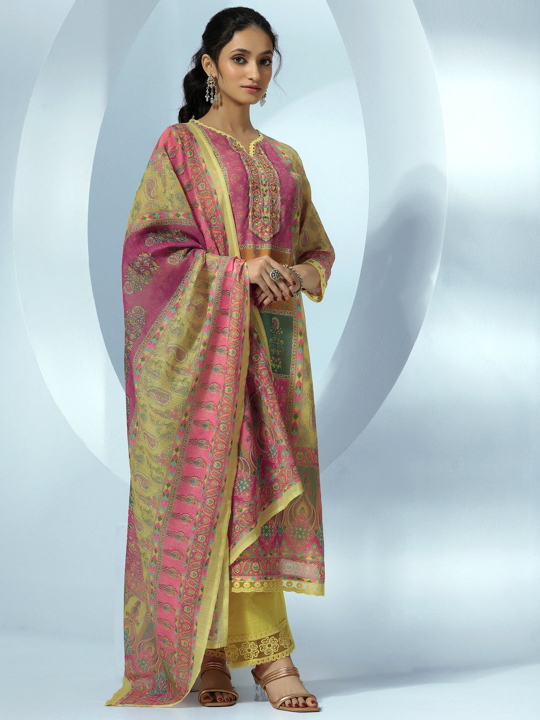 Yellow Printed Cotton Blend Straight Suit With Dupatta