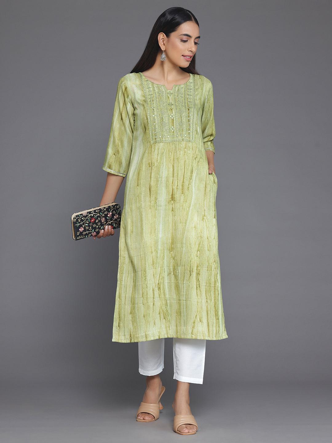 Green Yoke Design Cotton Straight Kurta