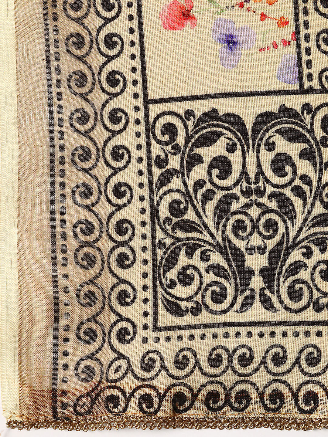 Beige Printed Cotton Blend Dress Material With Dupatta