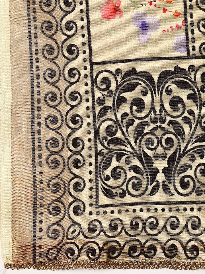 Beige Printed Cotton Blend Dress Material With Dupatta