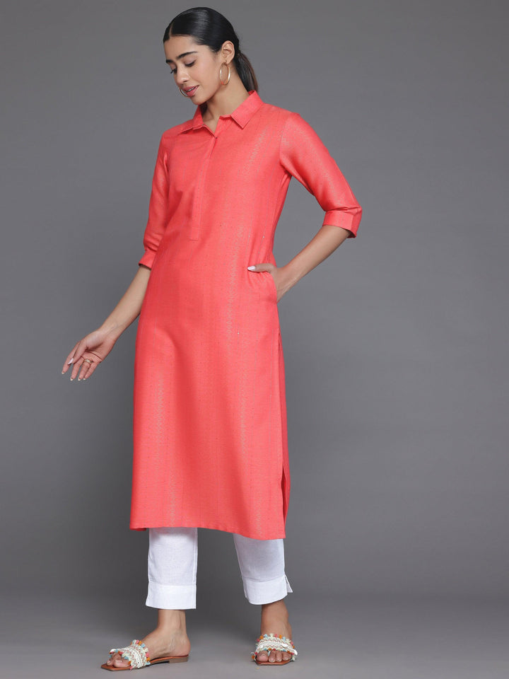 Coral Woven Design Cotton Straight Kurta