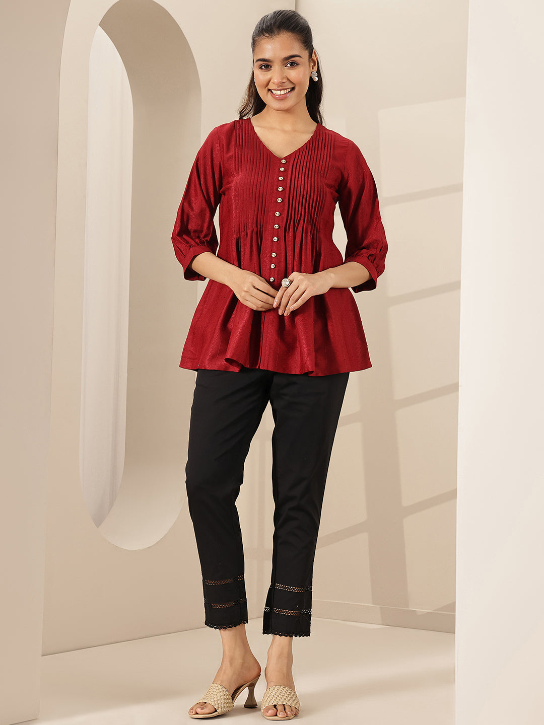 Black Solid Cotton Trousers