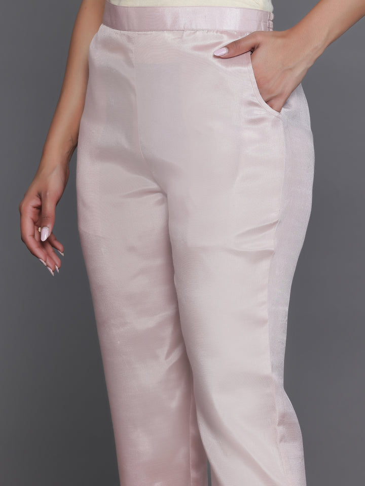 Peach Printed Silk Blend A-Line Kurta With Trousers