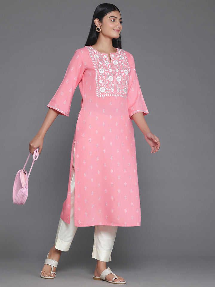 Pink Yoke Design Rayon Straight Kurta