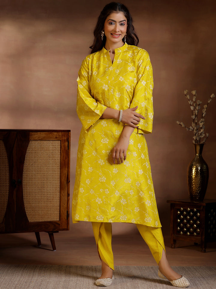 Mustard Printed Silk Blend Straight Kurta Set