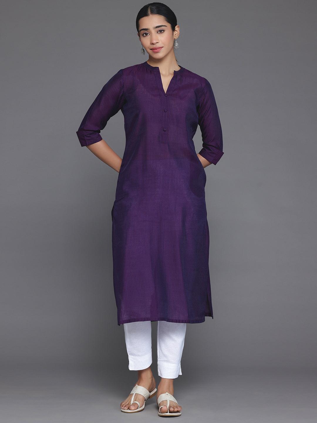 Purple Woven Design Silk Straight Kurta