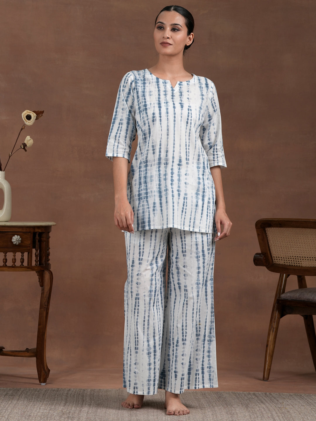 Grey Printed Cotton Night Suit