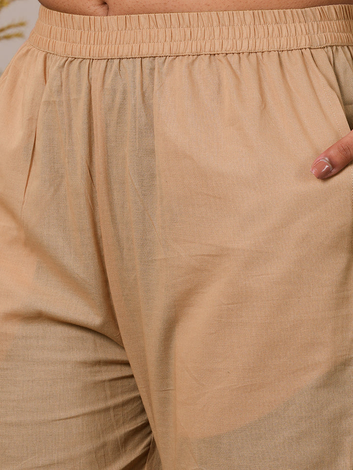 Tan Printed Chanderi Silk Straight Suit With Dupatta