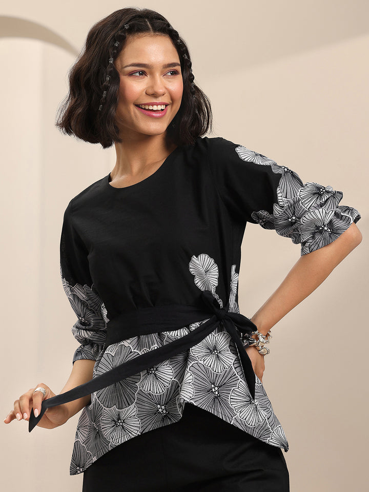 Black Printed Cotton Night Suits