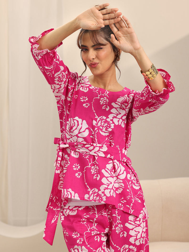 Pink Printed Cotton Night Suits