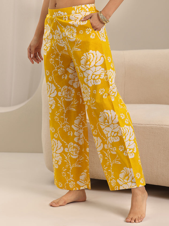 Yellow Printed Cotton Night Suits