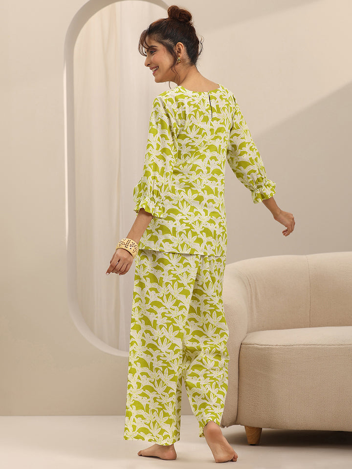 Green Printed Cotton Night Suits