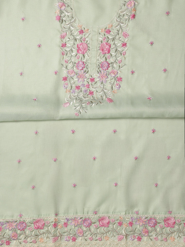 Green Embroidered Silk blend Dress Material With Dupatta