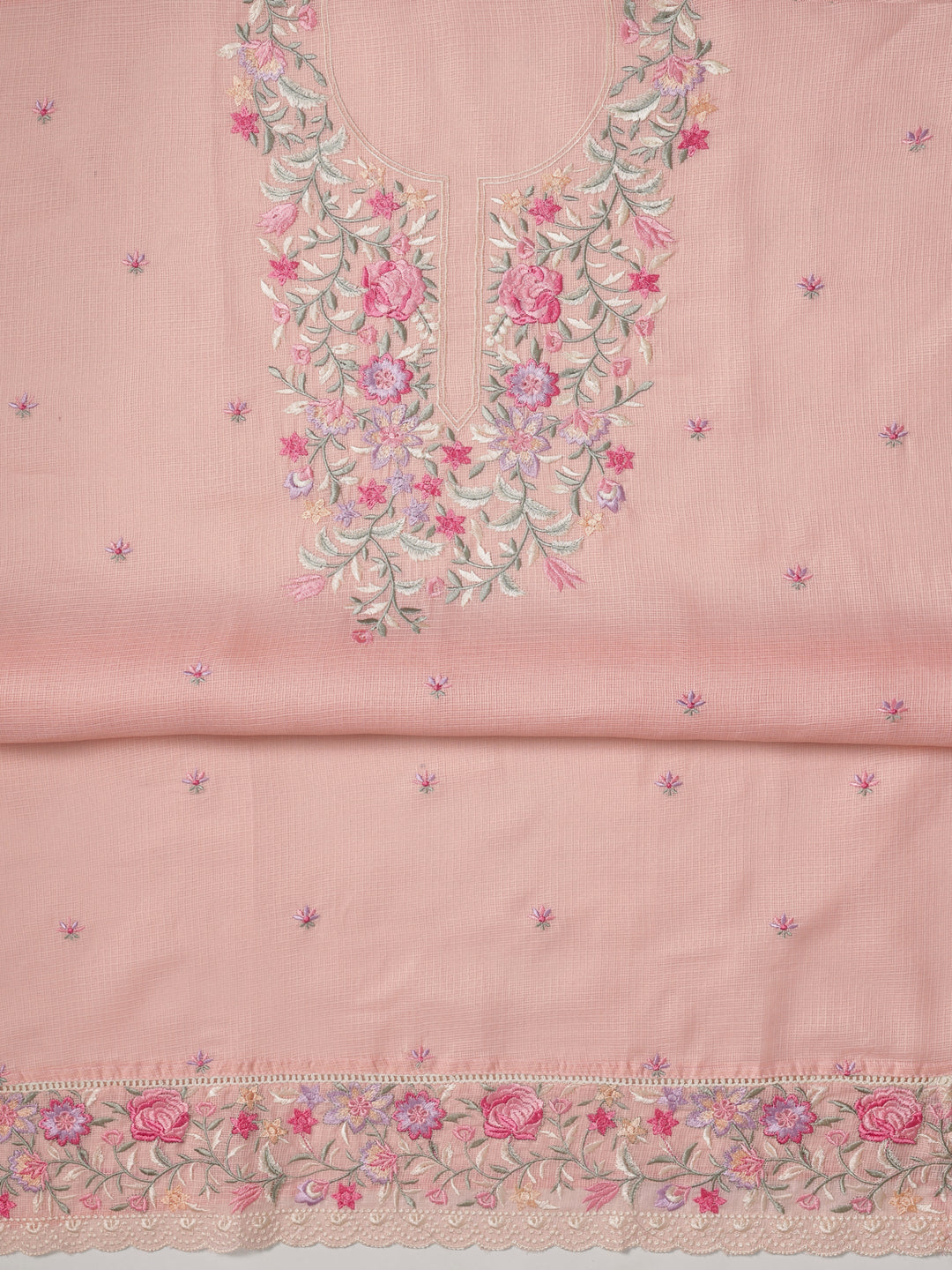 Peach Embroidered Silk blend Dress Material With Dupatta
