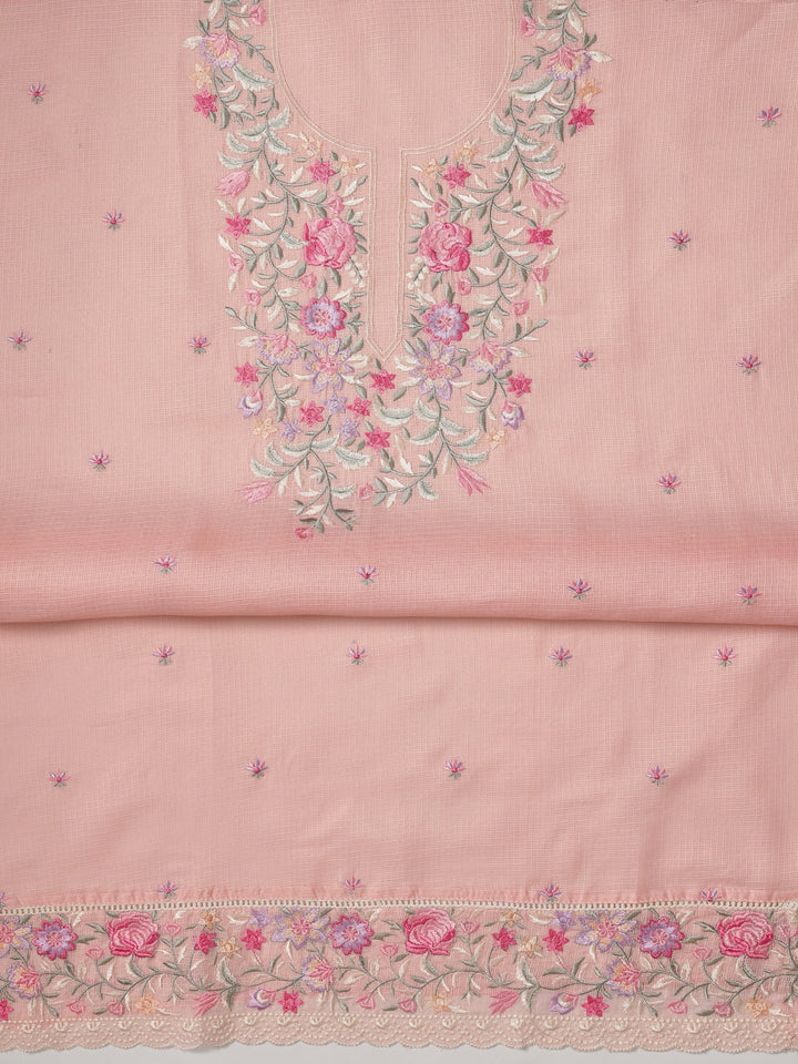Peach Embroidered Silk blend Dress Material With Dupatta