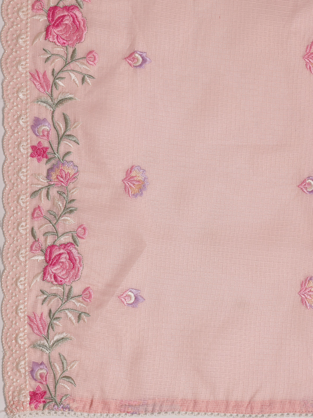 Peach Embroidered Silk blend Dress Material With Dupatta