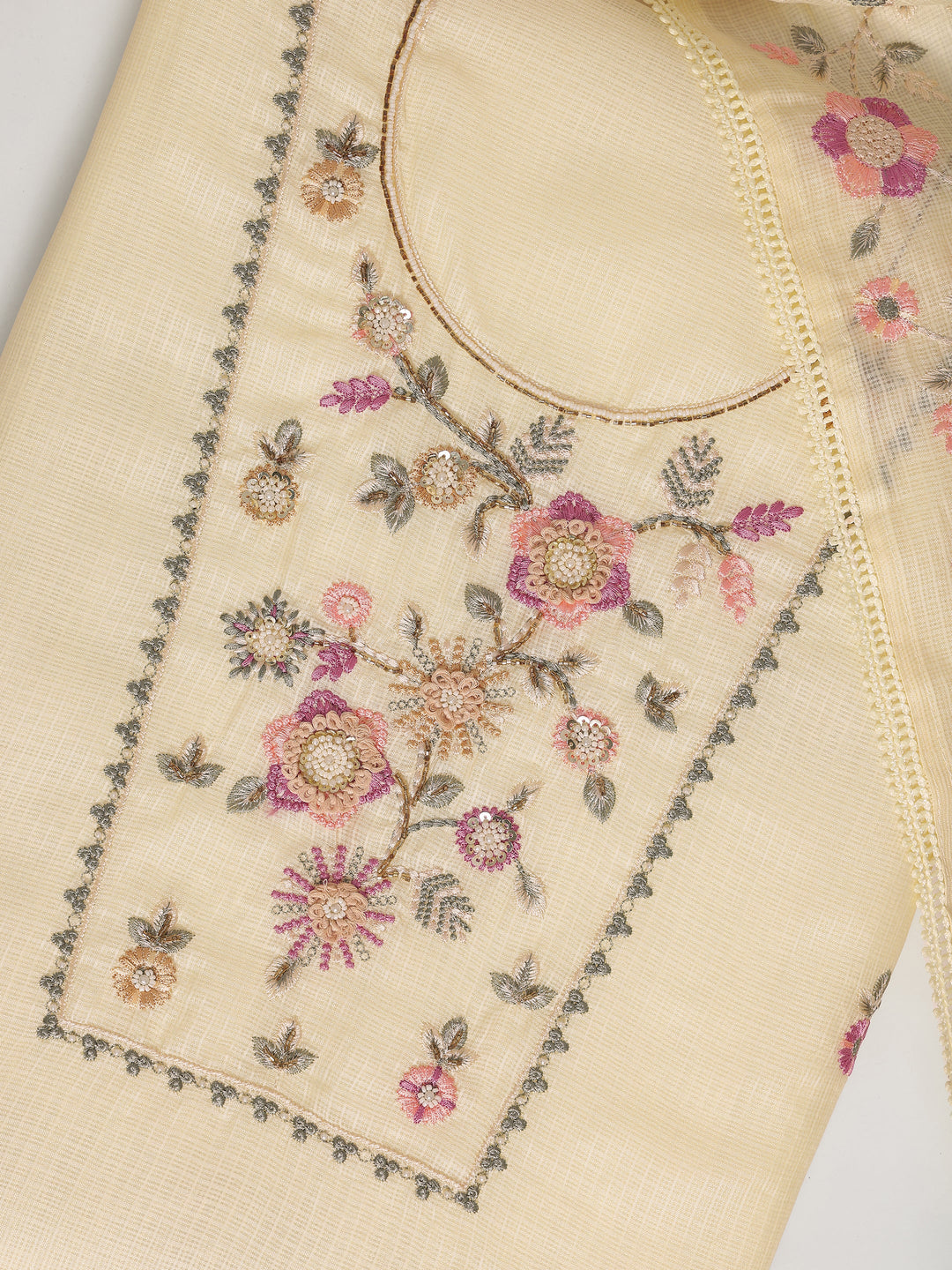 Yellow Embroidered Silk blend Dress Material With Dupatta