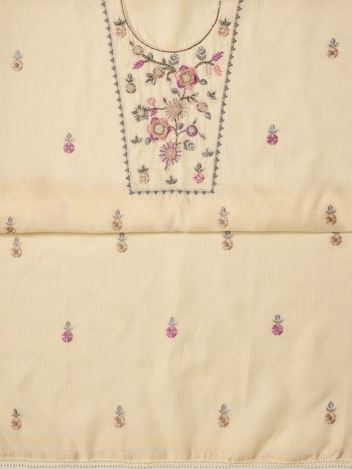 Yellow Embroidered Silk blend Dress Material With Dupatta