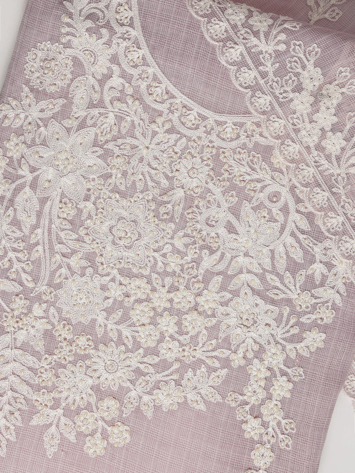 Mauve Embroidered Silk blend Dress Material With Dupatta