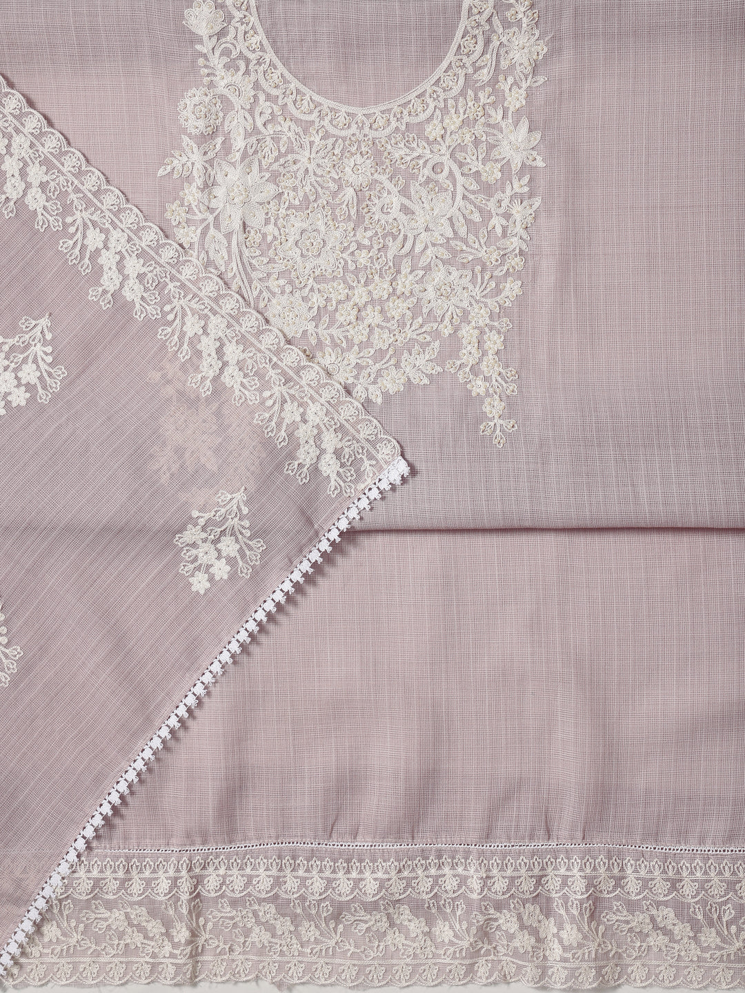 Mauve Embroidered Silk blend Dress Material With Dupatta