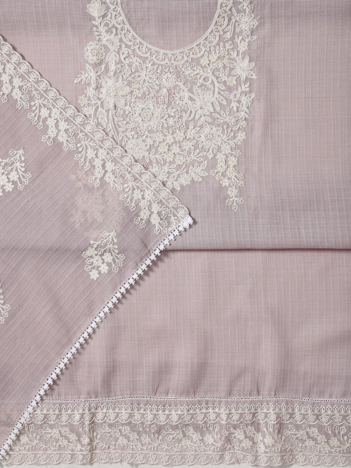 Mauve Embroidered Silk blend Dress Material With Dupatta