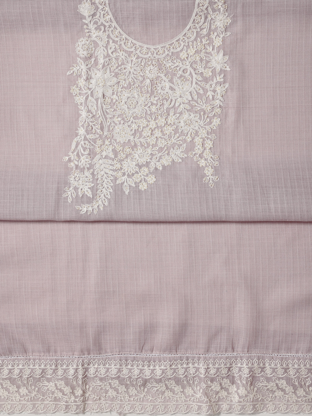 Mauve Embroidered Silk blend Dress Material With Dupatta