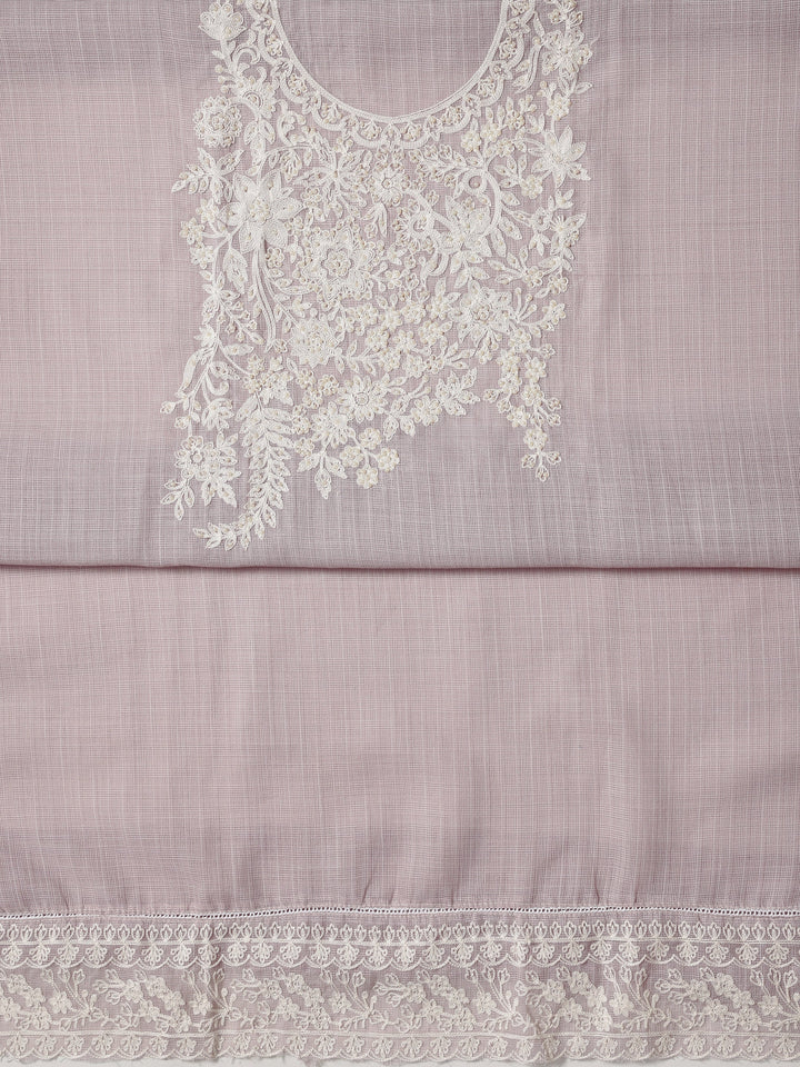 Mauve Embroidered Silk blend Dress Material With Dupatta