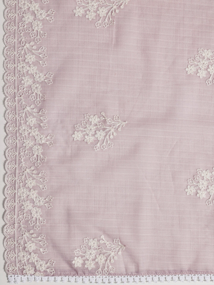 Mauve Embroidered Silk blend Dress Material With Dupatta