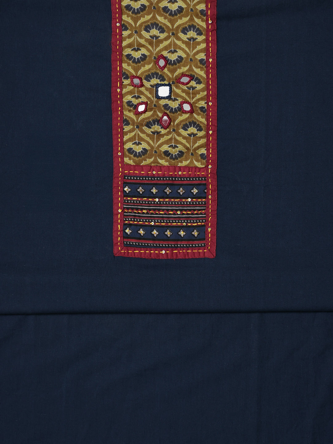 Navy blue Embellished Cotton Blend Dress Material With Dupatta