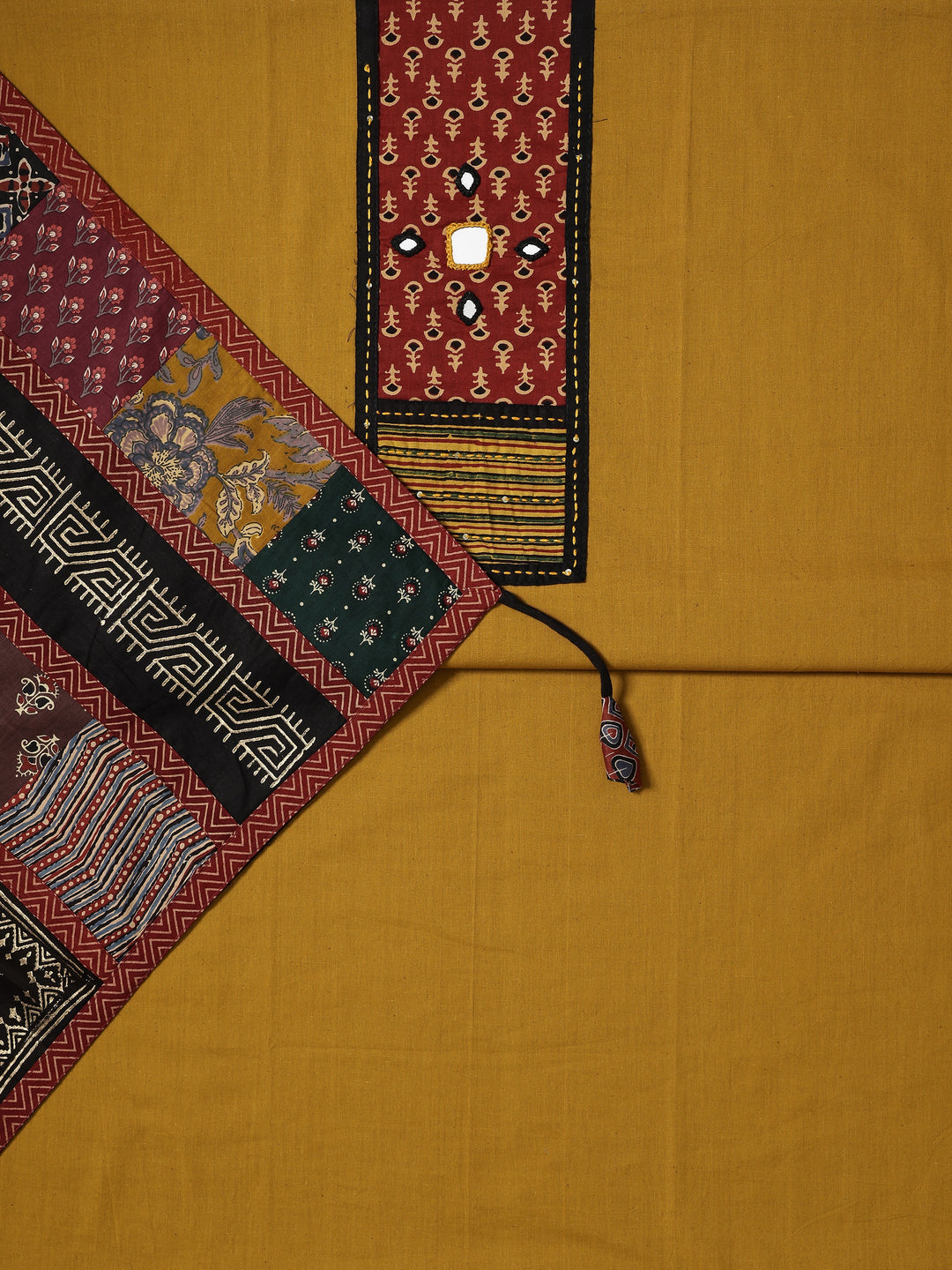 Mustard Embellished Cotton Blend Dress Material With Dupatta