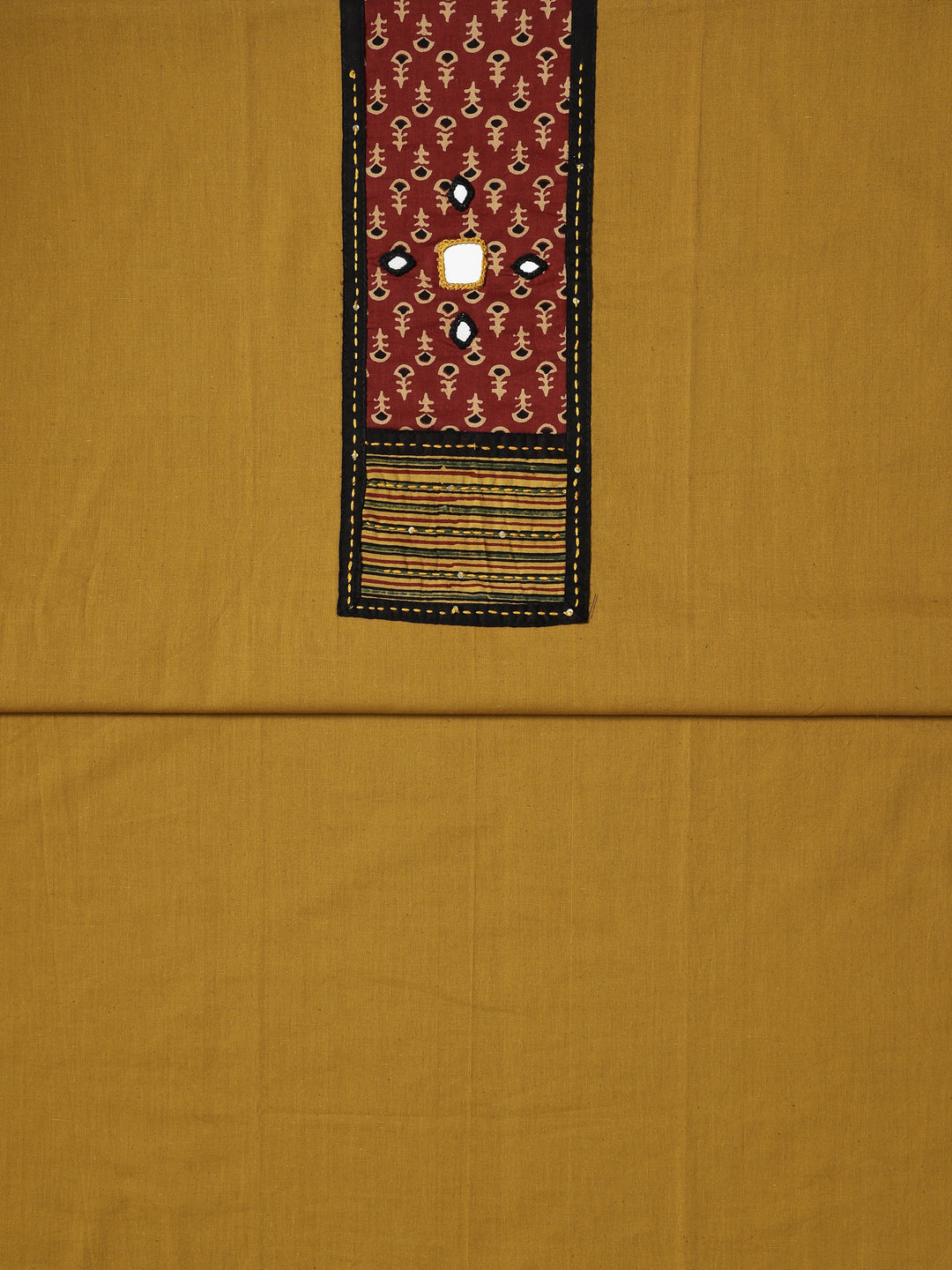 Mustard Embellished Cotton Blend Dress Material With Dupatta