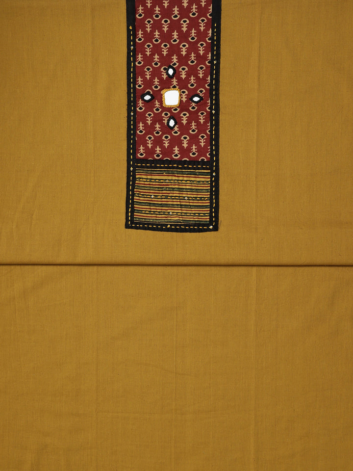 Mustard Embellished Cotton Blend Dress Material With Dupatta