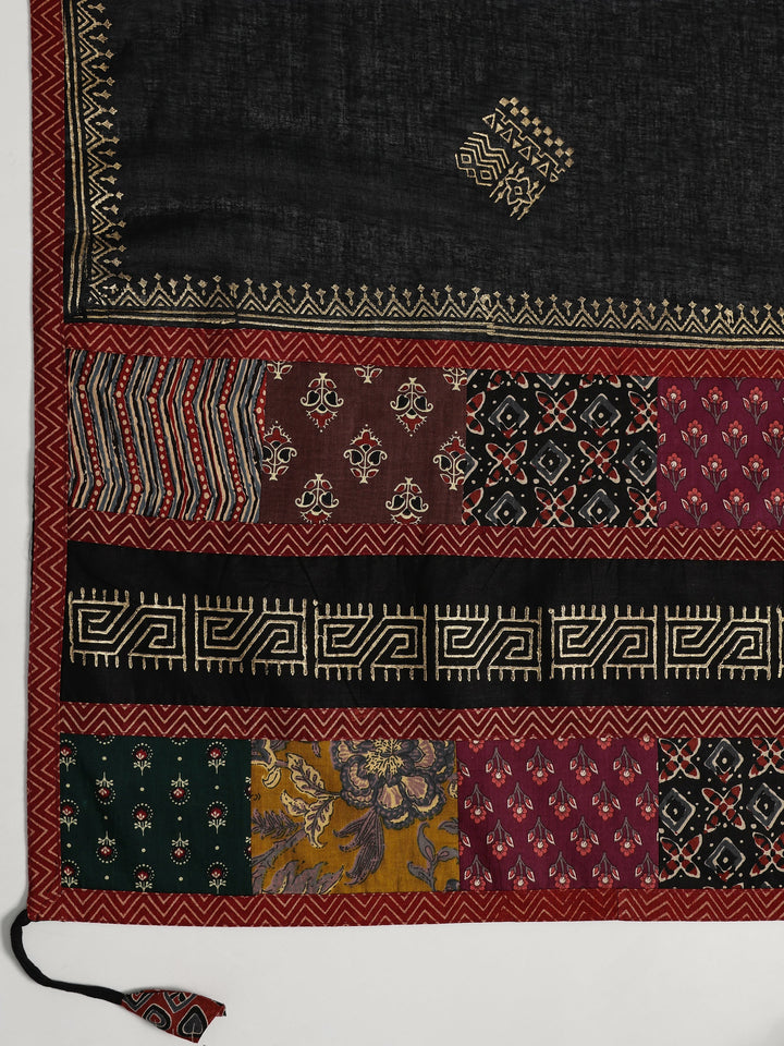 Mustard Embellished Cotton Blend Dress Material With Dupatta