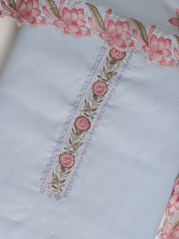 Blue Embroidered Silk blend Dress Material With Dupatta