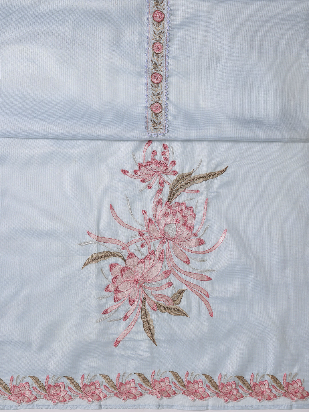 Blue Embroidered Silk blend Dress Material With Dupatta