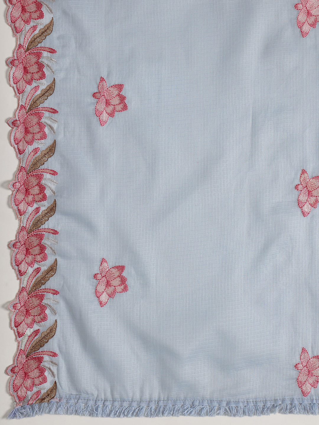 Blue Embroidered Silk blend Dress Material With Dupatta