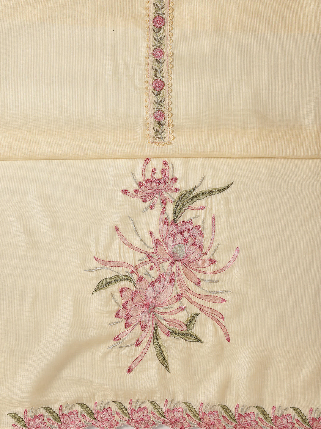 Yellow Embroidered Silk blend Dress Material With Dupatta