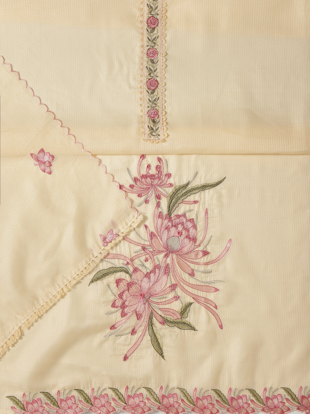 Yellow Embroidered Silk blend Dress Material With Dupatta