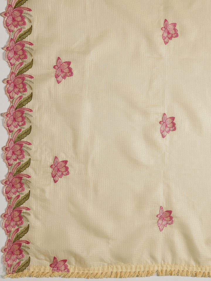 Yellow Embroidered Silk blend Dress Material With Dupatta