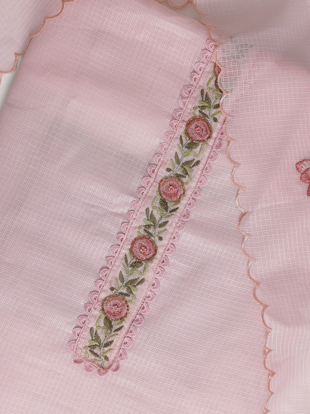 Pink Embroidered Silk blend Dress Material With Dupatta