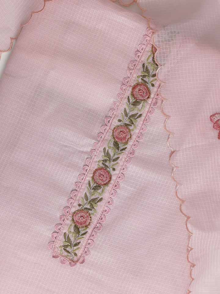 Pink Embroidered Silk blend Dress Material With Dupatta