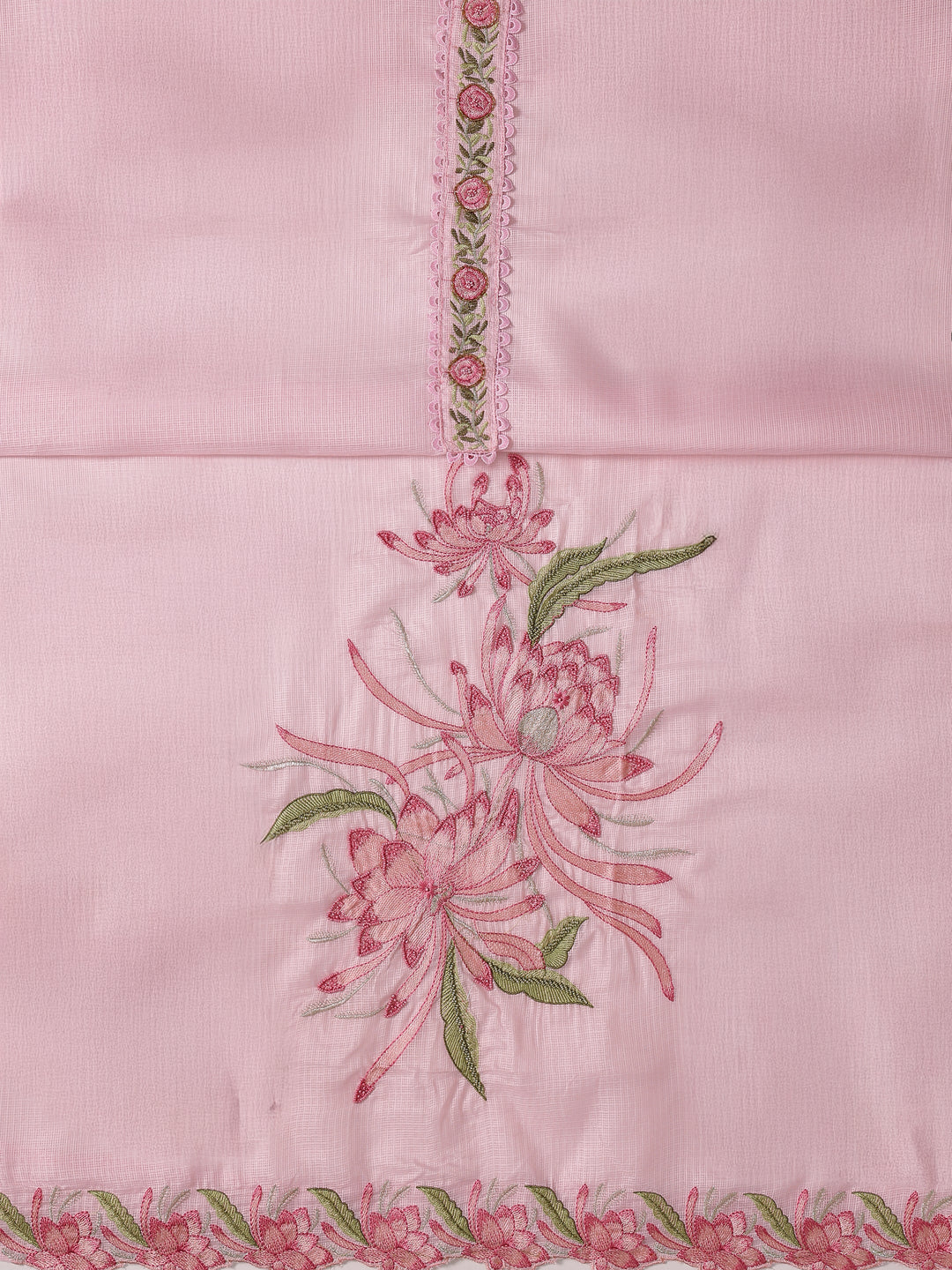 Pink Embroidered Silk blend Dress Material With Dupatta